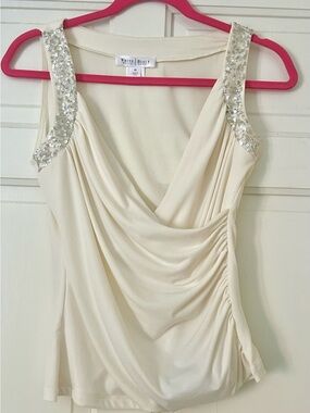 White House Black Market Cream Sequin-Strap Draped Tank